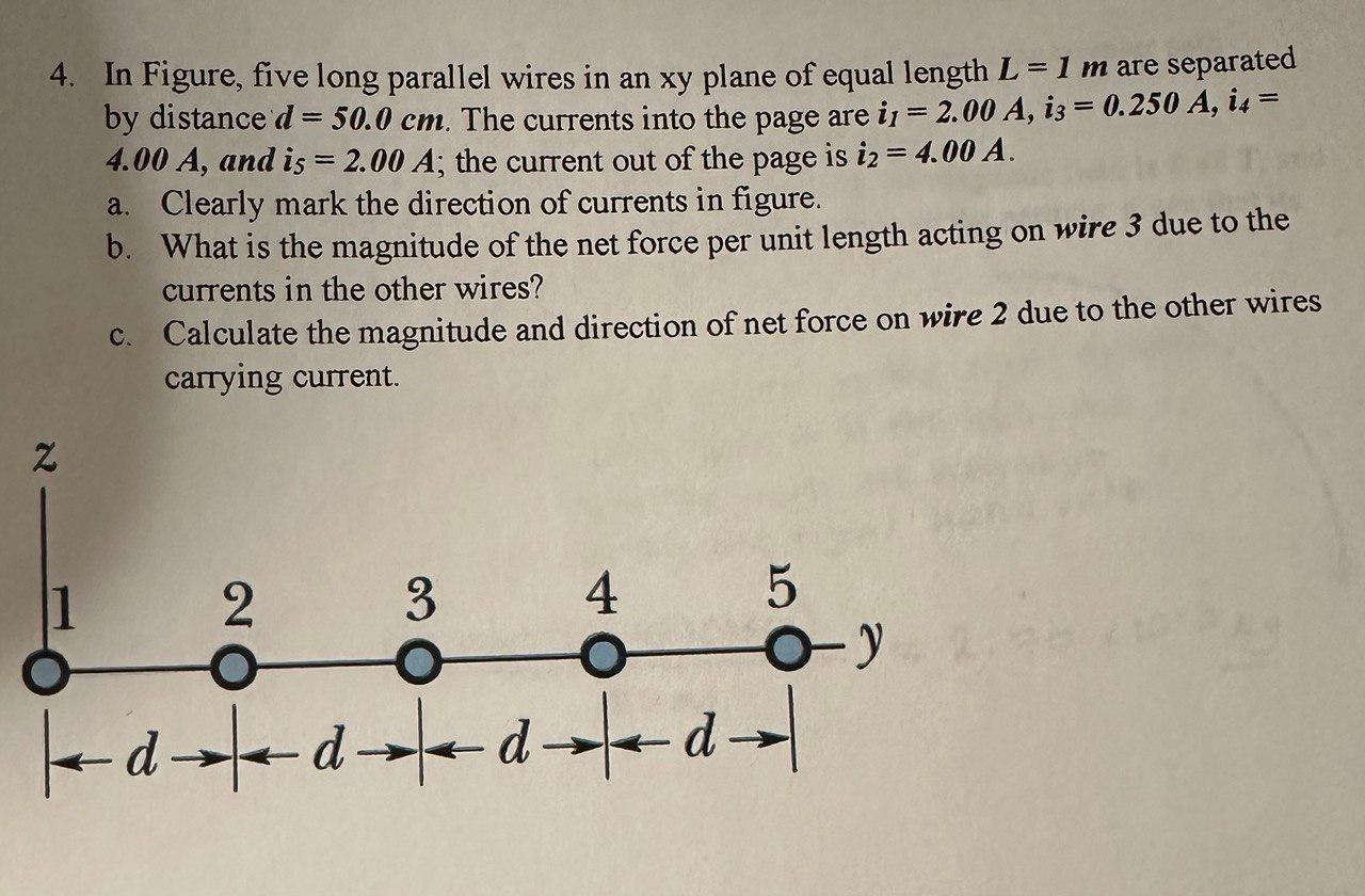 Solved 4. In Figure, five long parallel wires in an xy plane