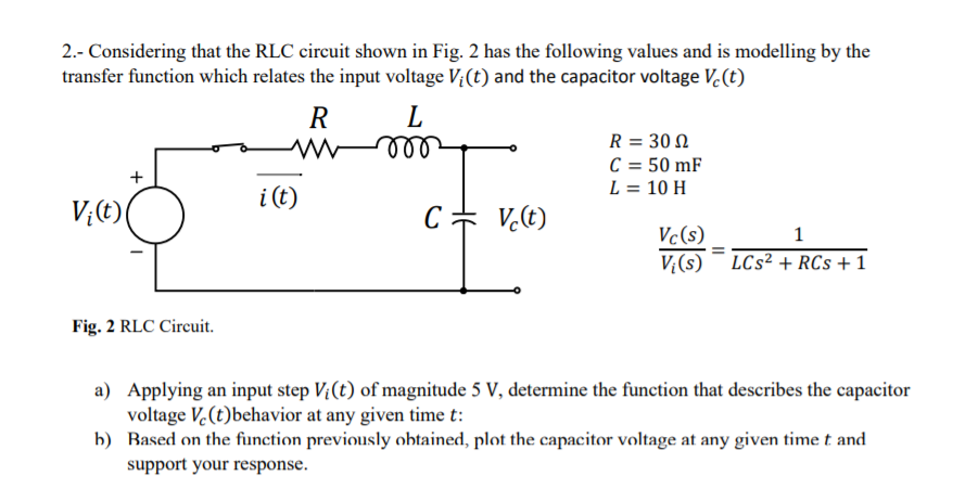 Solved 2.- Considering that the RLC circuit shown in Fig. 2 | Chegg.com