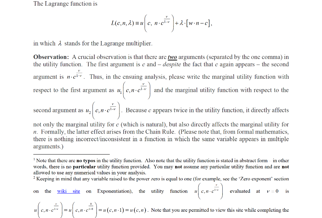 Solved The Lagrange Function Is 14c.m.() 2- L(c,n,2)=u C, | Chegg.com