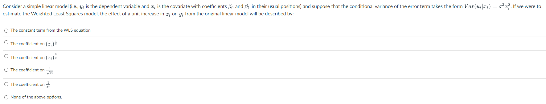Solved Consider a simple linear model (i.e., y; is the | Chegg.com