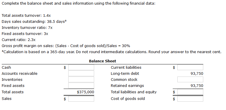 Solved Complete The Balance Sheet And Sales Information | Chegg.com