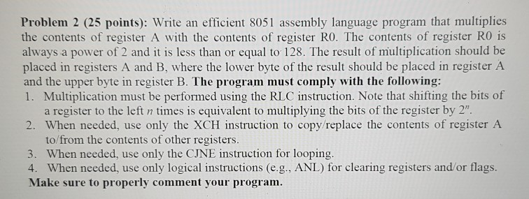 Problem 2 (25 points): Write an efficient 8051 | Chegg.com