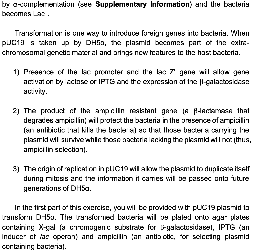 Solved 2. Is the plasmid received for transformation 