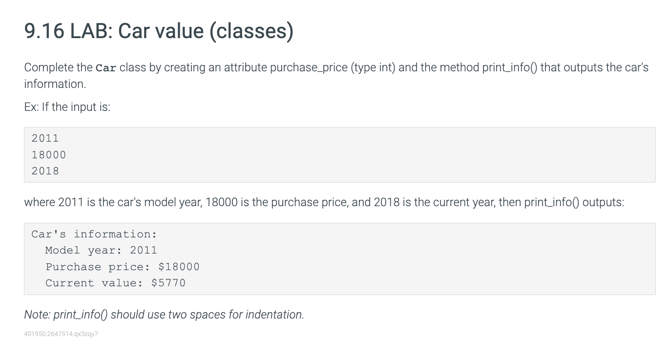 Solved In python Code class Car: def __init__(self): | Chegg.com