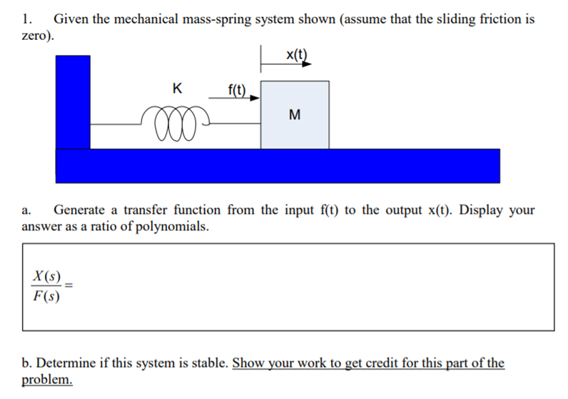 Solved Given the mechanical mass-spring system shown (assume | Chegg.com