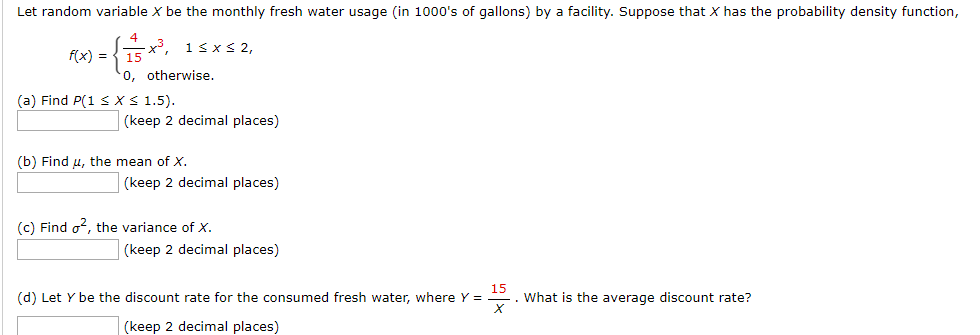 Solved Let Random Variable X Be The Monthly Fresh Water U Chegg Com
