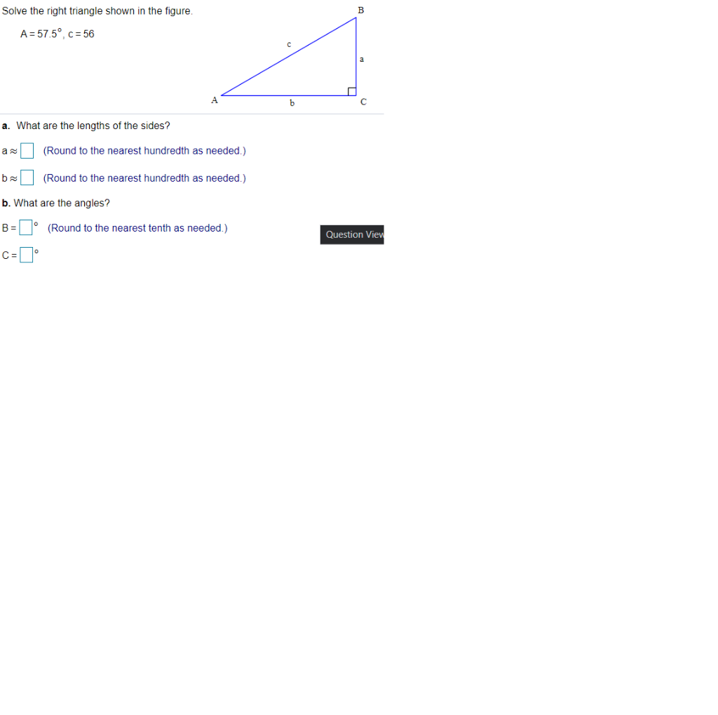 Solved Solve The Right Triangle Shown In The Figure. B A = | Chegg.com