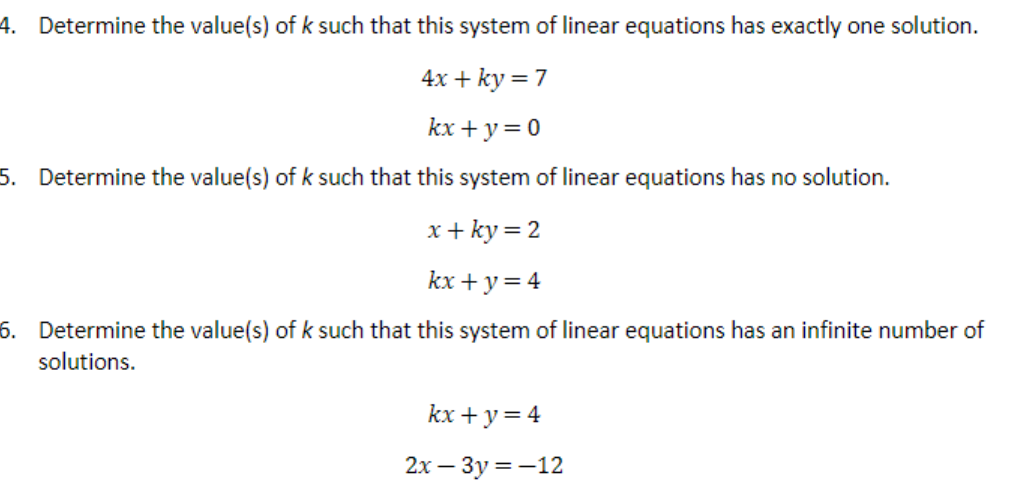 Solved Determine the value(s) of k such that this system of | Chegg.com