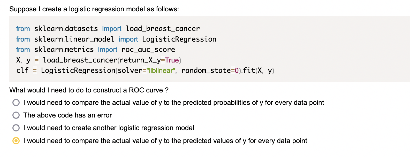 Solved Suppose I create a logistic regression model as | Chegg.com