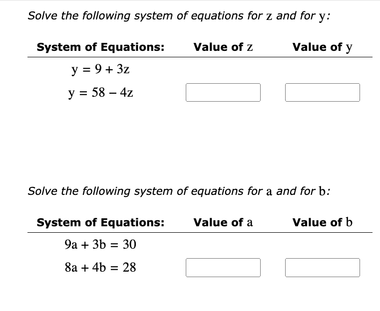 Solved Solve the following system of equations for z and for | Chegg.com