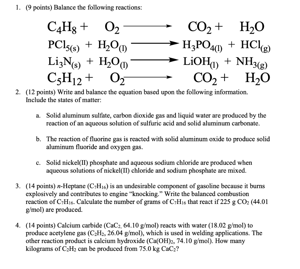 Solved 1. 9 points Balance the following reactions Chegg