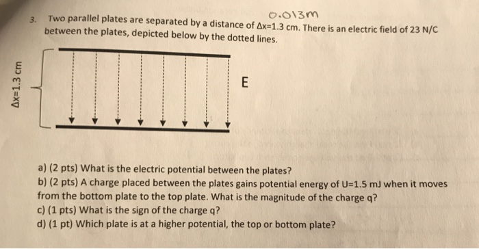 Solved 3. Two parallel plates are separated by a distance of | Chegg.com