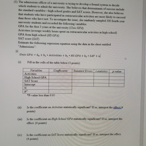 Solved (1) The admissions officer of a university is trying | Chegg.com