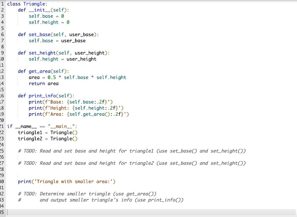 Solved Given class Triangle, complete the program to read | Chegg.com
