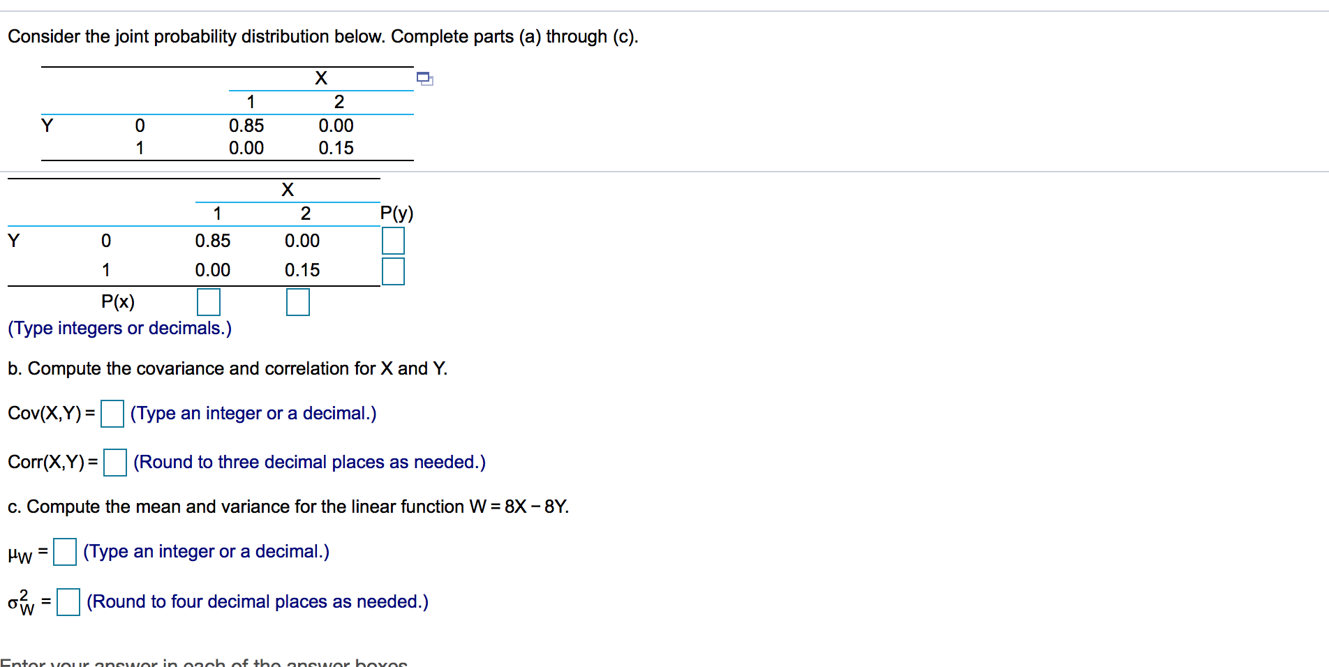 Solved Consider the joint probability distribution below. | Chegg.com