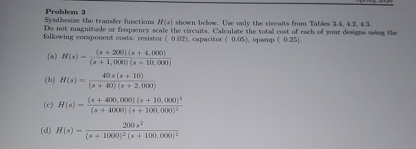 Transfer Function Table Problem Solved Problem 3 Synthesize the transfer functions () shown | Chegg.com