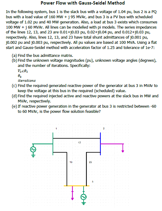 Solved Power Flow With Gauss-Seidel Method In The Following | Chegg.com