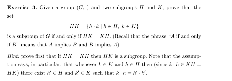 Solved = = Exercise 3. Given A Group (G,-) And Two Subgroups | Chegg.com