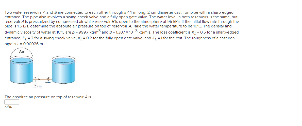 Solved Two water reservoirs A and B are connected to each | Chegg.com