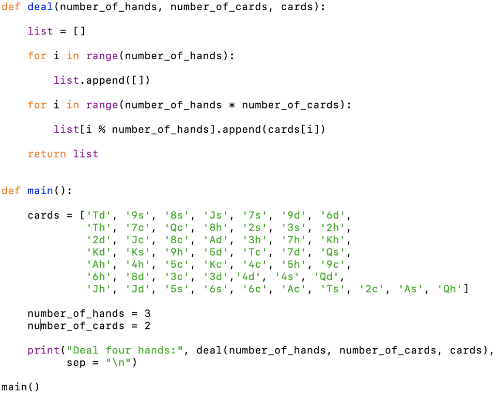 Solved cards = ['Td', '9s', '8s', 'Js', '7s', '9d', '6d', | Chegg.com