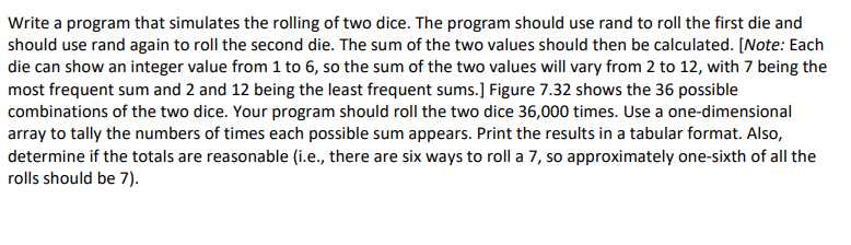 Solved Write a program that simulates the rolling of two | Chegg.com