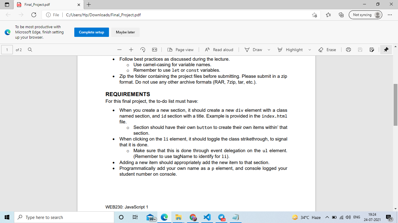 I need help in javaScript project To-Do List. I have | Chegg.com