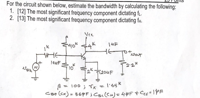 Solved For The Circuit Shown Below, Estimate The Bandwidth | Chegg.com