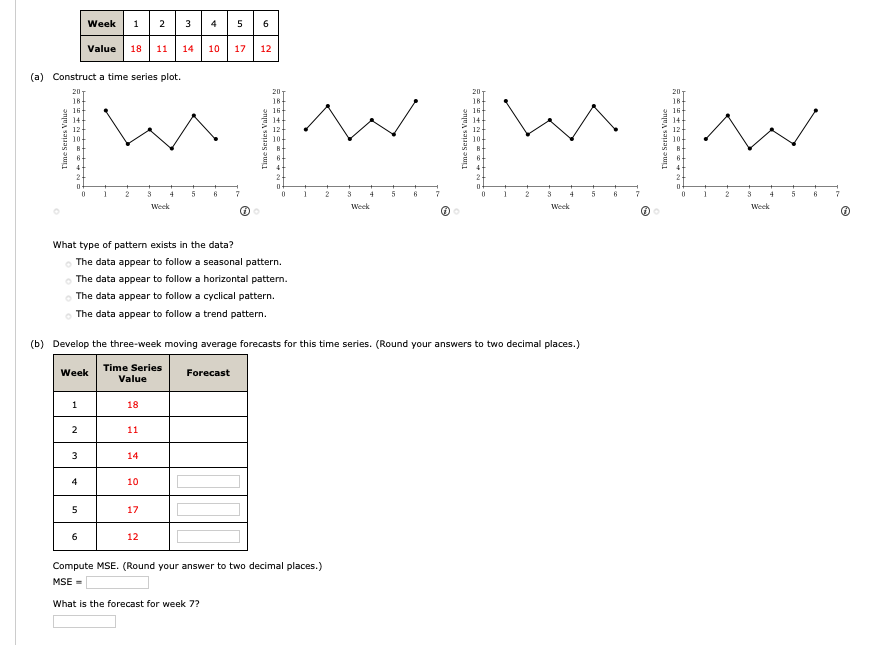Solved 1 6 Week 1 2 3 4 5 18 11 14 10 17 Value 12 (a) | Chegg.com