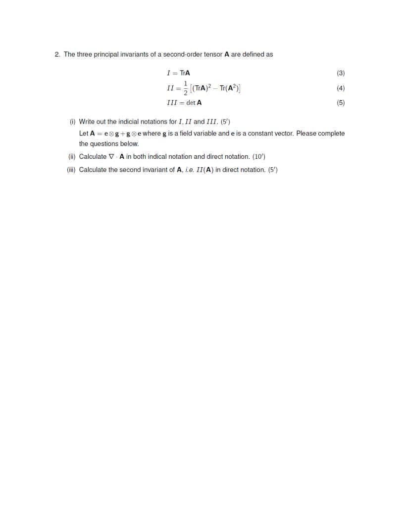 Solved 2. The three principal invariants of a second-order | Chegg.com