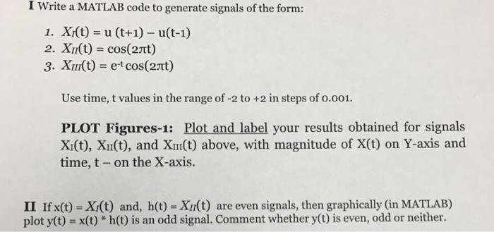 Solved I Write a MATLAB code to generate signals of the | Chegg.com