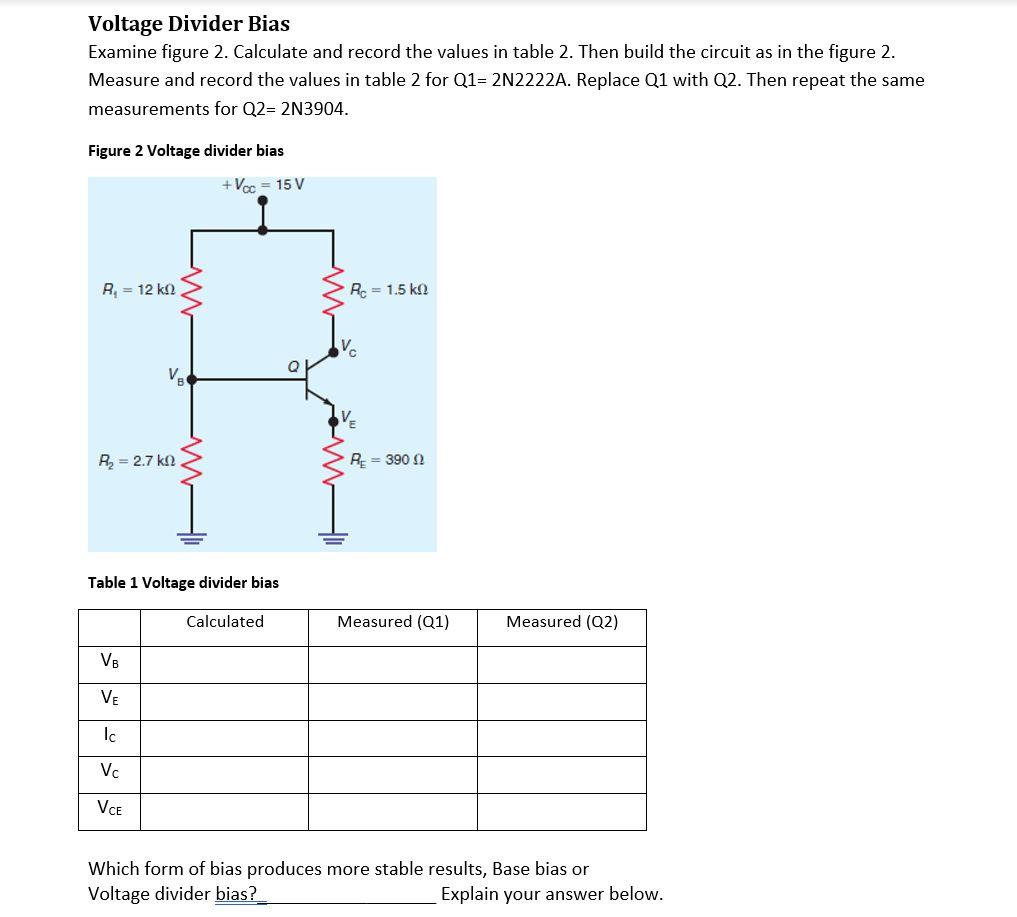 Solved Transistor Bias Lab In This Lab You Examine Two | Chegg.com