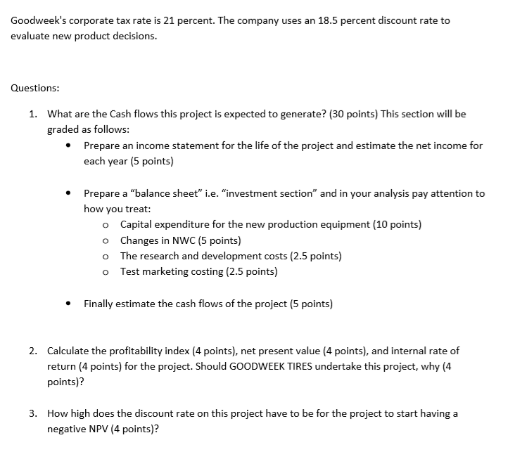 Problem 3 GOODWEEK TIRES, INC. (50 points) After