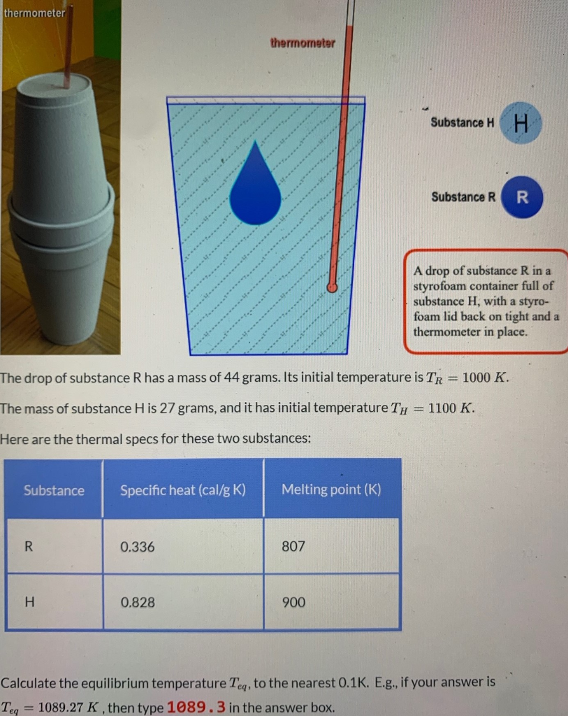 Solved thermometer thermometer Substance H H Substance R R A