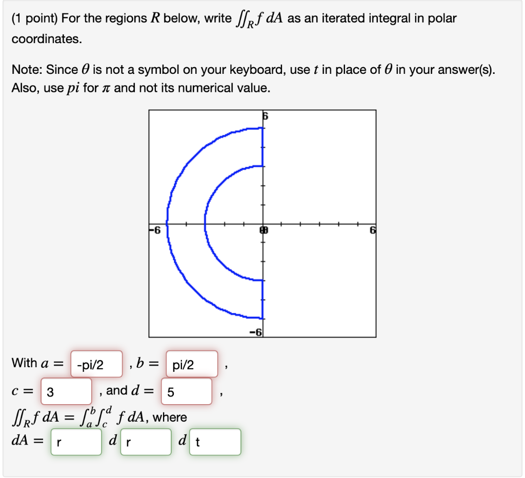 Solved (1 point) For the regions R below, write S/of dA as | Chegg.com