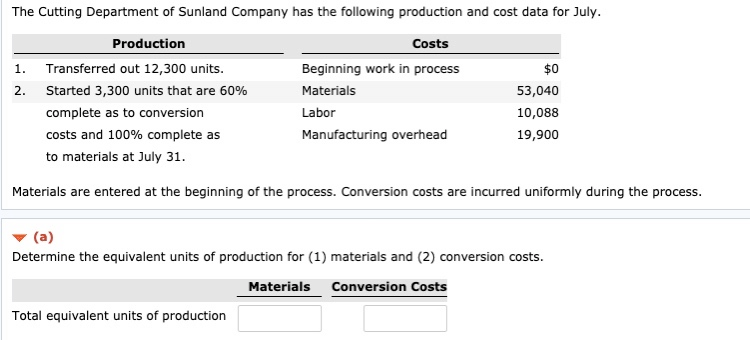 Solved (a) Determine the equivalent units of production for 