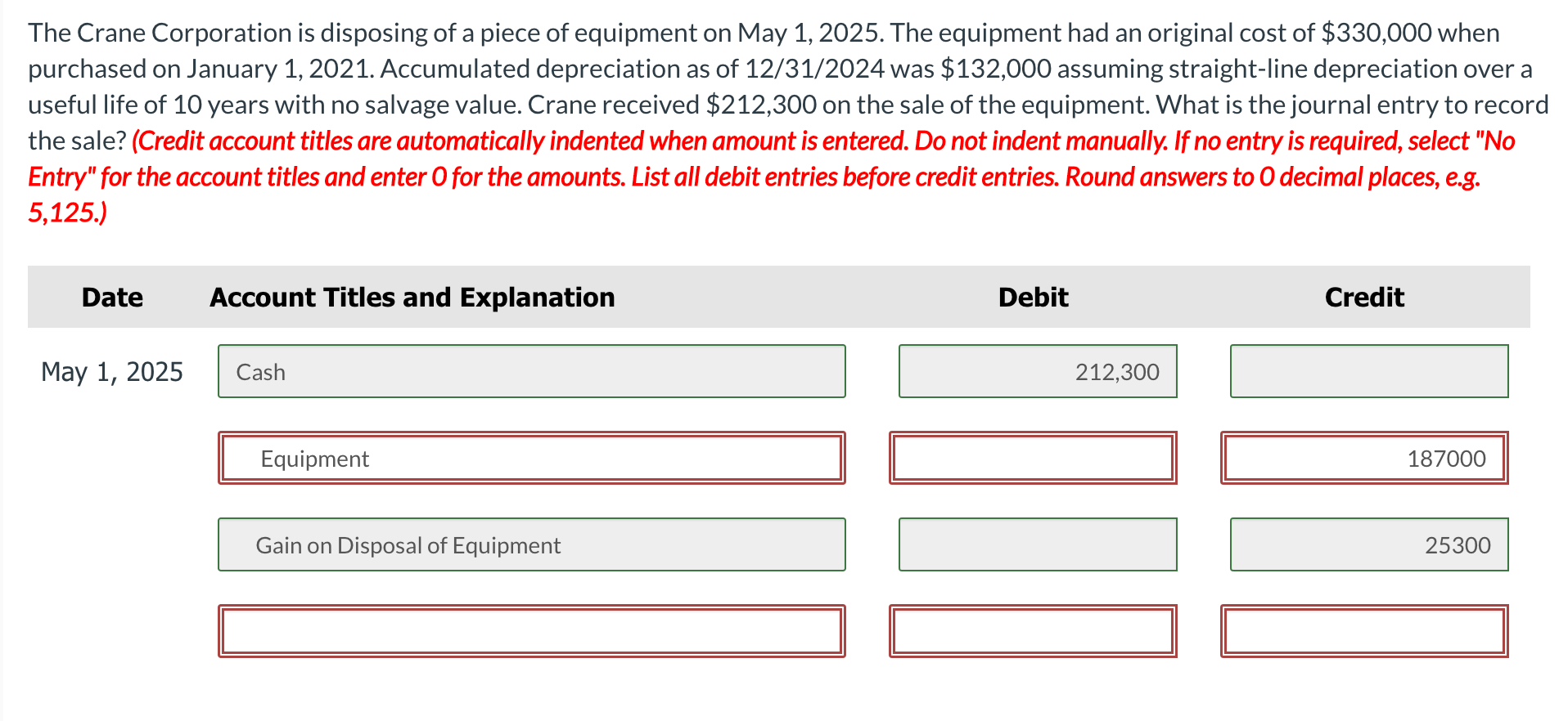 Solved The Crane Corporation is disposing of a piece of | Chegg.com