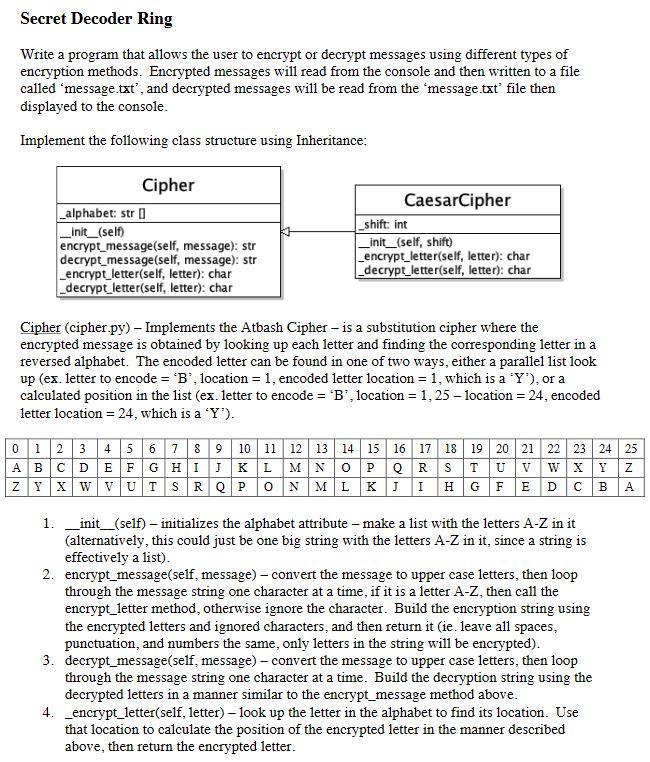 Solved Secret Decoder Ring Write a program that allows the | Chegg.com