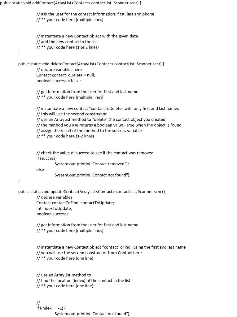 Solved IN JAVA PLEASE: Create a phone contact app, using the | Chegg.com