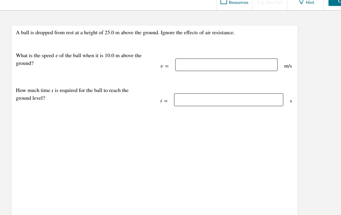 Solved U Resources LGive Up Hint A Ball Is Dropped From Rest | Chegg.com