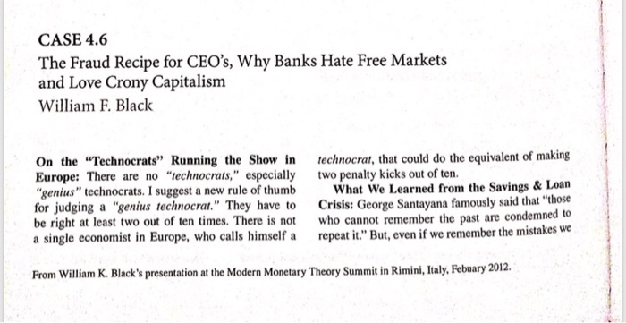 Solved CASE 4.6 The Fraud Recipe for CEO's, Why Banks Hate | Chegg.com