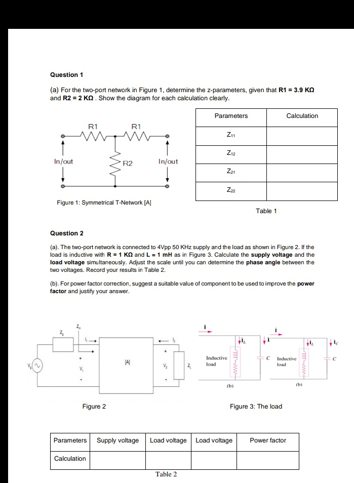 Solved Question 1 (a) For The Two-port Network In Figure 1, | Chegg.com