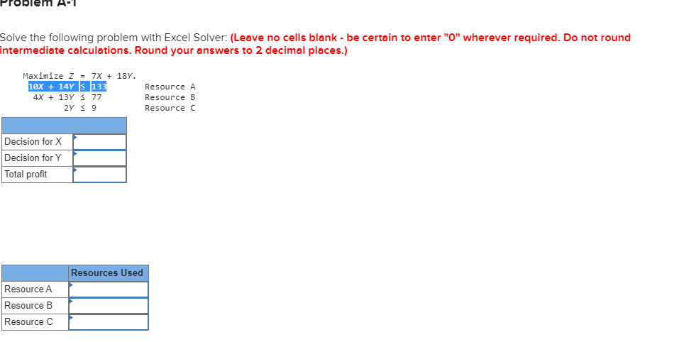 Problem A- Solve the following problem with Excel | Chegg.com