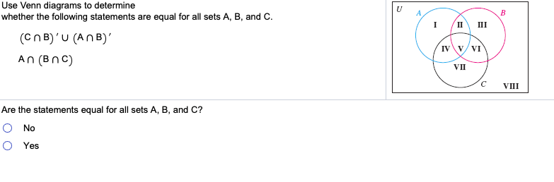 Solved U B I II III Use Venn diagrams to determine whether | Chegg.com