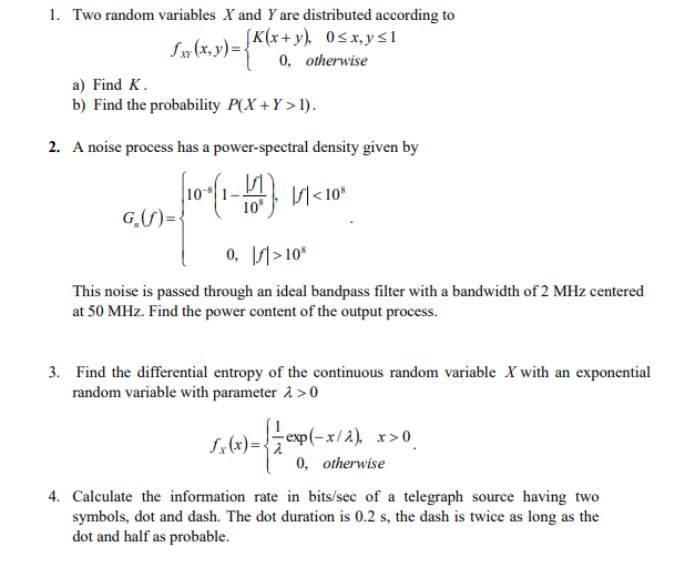 Solved 1. Two random variables X and Y are distributed | Chegg.com