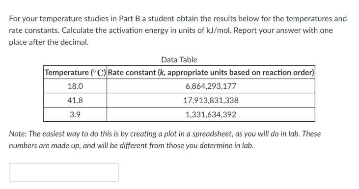 Solved For your temperature studies in Part B a student | Chegg.com