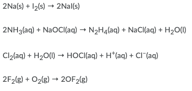 Solved 2Na(s) + 12(s) + 2Nal(s) 2NH3(aq) + NaOCl(aq) + | Chegg.com