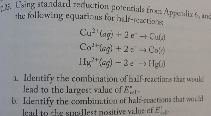 Solved standard reduction potentials from Appendix 6, and | Chegg.com