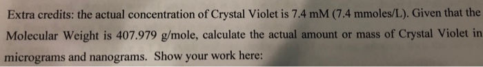 Solved Extra credits: the actual concentration of Crystal | Chegg.com