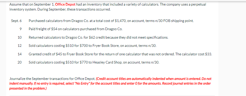 Solved Assume that on September 1. Office Depot had an | Chegg.com