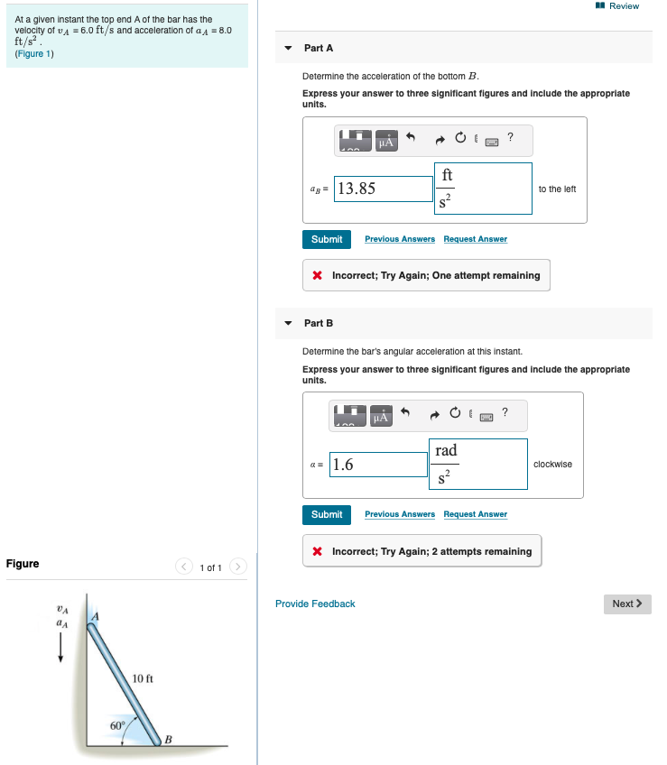 Solved Review At a given instant the top end A of the bar | Chegg.com